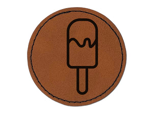 Popsicle Ice Cream on Stick Summer Round Iron-On Engraved Faux Leather Patch Applique - 2.5"