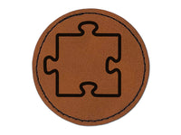 Puzzle Piece Outline Round Iron-On Engraved Faux Leather Patch Applique - 2.5"