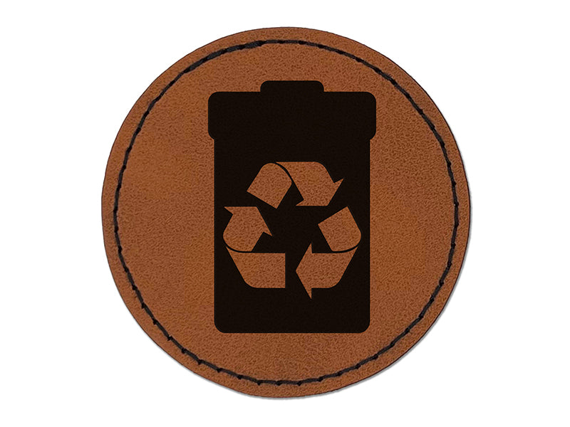 Recycle Can Solid Round Iron-On Engraved Faux Leather Patch Applique - 2.5"