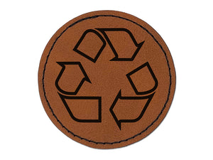 Recycle Symbol Outline Round Iron-On Engraved Faux Leather Patch Applique - 2.5"