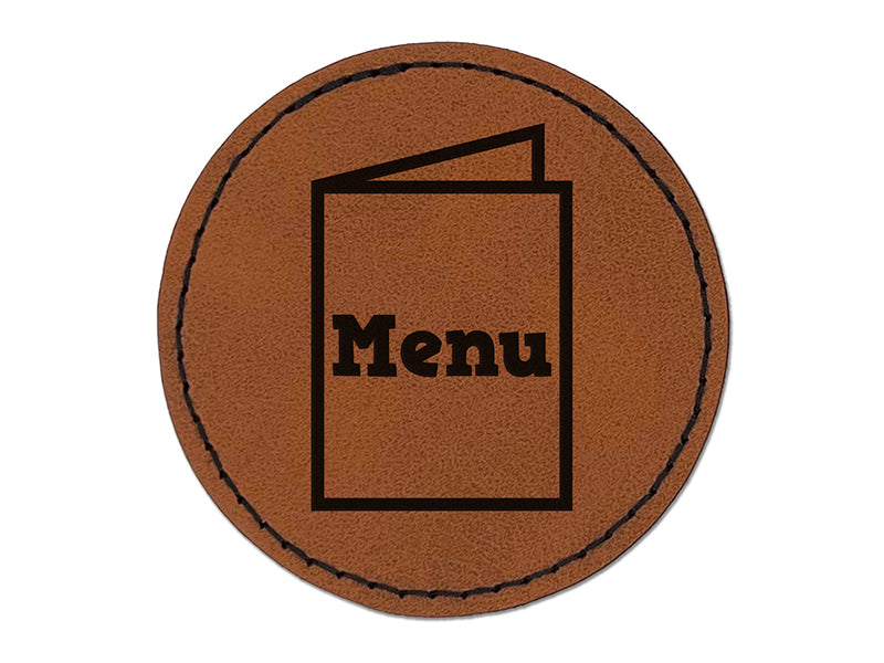 Restaurant Takeout Menu Food Round Iron-On Engraved Faux Leather Patch Applique - 2.5"