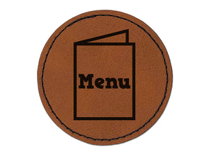 Restaurant Takeout Menu Food Round Iron-On Engraved Faux Leather Patch Applique - 2.5"
