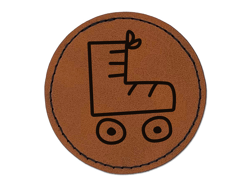 Roller Skate Round Iron-On Engraved Faux Leather Patch Applique - 2.5"