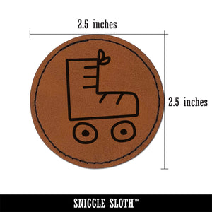 Roller Skate Round Iron-On Engraved Faux Leather Patch Applique - 2.5"