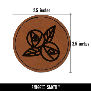 Roses Pair Round Iron-On Engraved Faux Leather Patch Applique - 2.5"