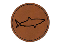 Shark Outline Round Iron-On Engraved Faux Leather Patch Applique - 2.5"