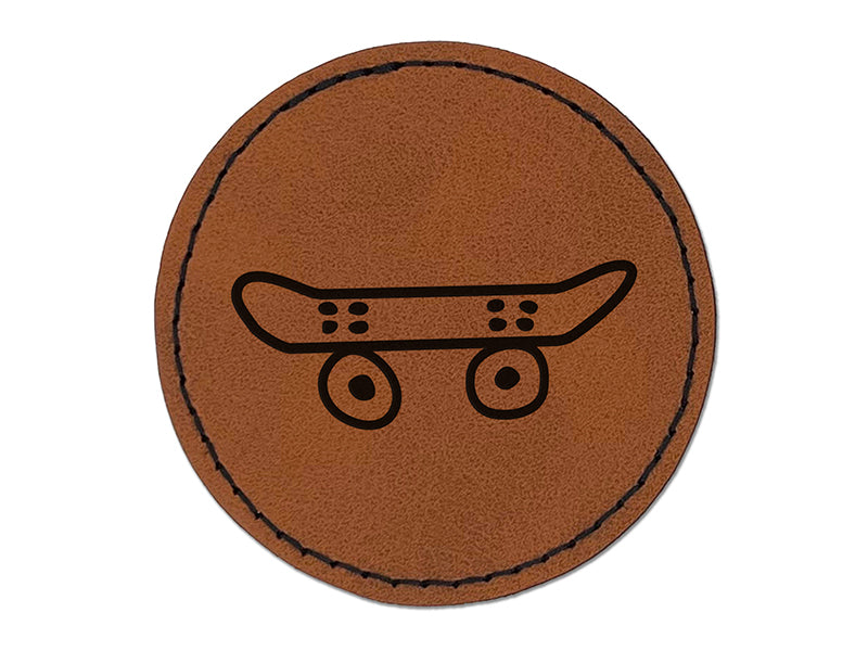 Skate Board Boarding Doodle Round Iron-On Engraved Faux Leather Patch Applique - 2.5"