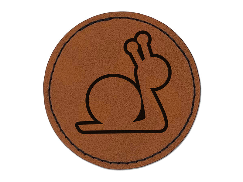 Snail Slow Outline Round Iron-On Engraved Faux Leather Patch Applique - 2.5"