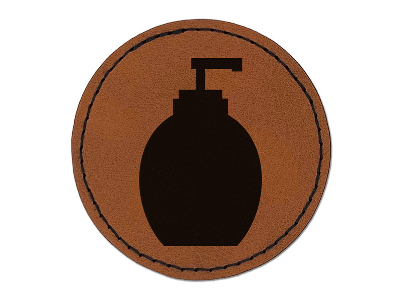 Soap Dispenser Clean Wash Icon Solid Round Iron-On Engraved Faux Leather Patch Applique - 2.5"