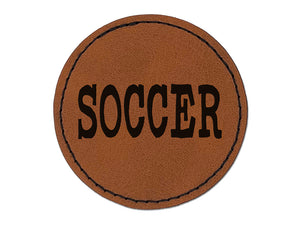 Soccer Fun Text Round Iron-On Engraved Faux Leather Patch Applique - 2.5"
