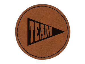 Team Sport Flag Round Iron-On Engraved Faux Leather Patch Applique - 2.5"