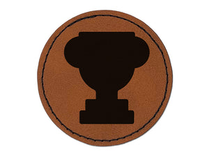 Trophy Award Solid Round Iron-On Engraved Faux Leather Patch Applique - 2.5"