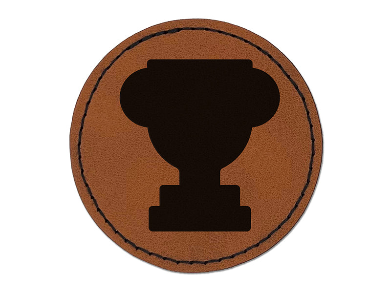 Trophy Award Solid Round Iron-On Engraved Faux Leather Patch Applique - 2.5"