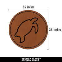 Turtle Swimming Outline Round Iron-On Engraved Faux Leather Patch Applique - 2.5"