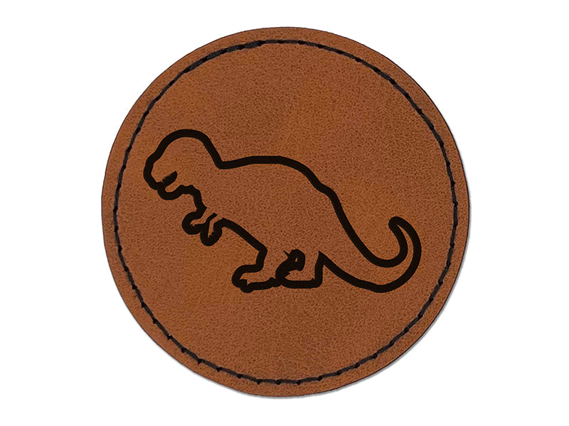 Tyrannosaurus Rex Dinosaur Outline Round Iron-On Engraved Faux Leather Patch Applique - 2.5"