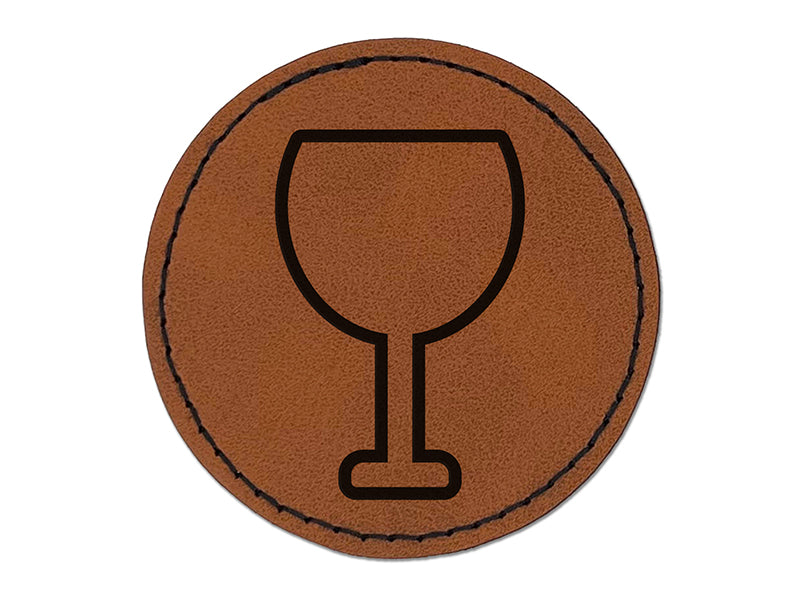 Wine Glass Outline Round Iron-On Engraved Faux Leather Patch Applique - 2.5"