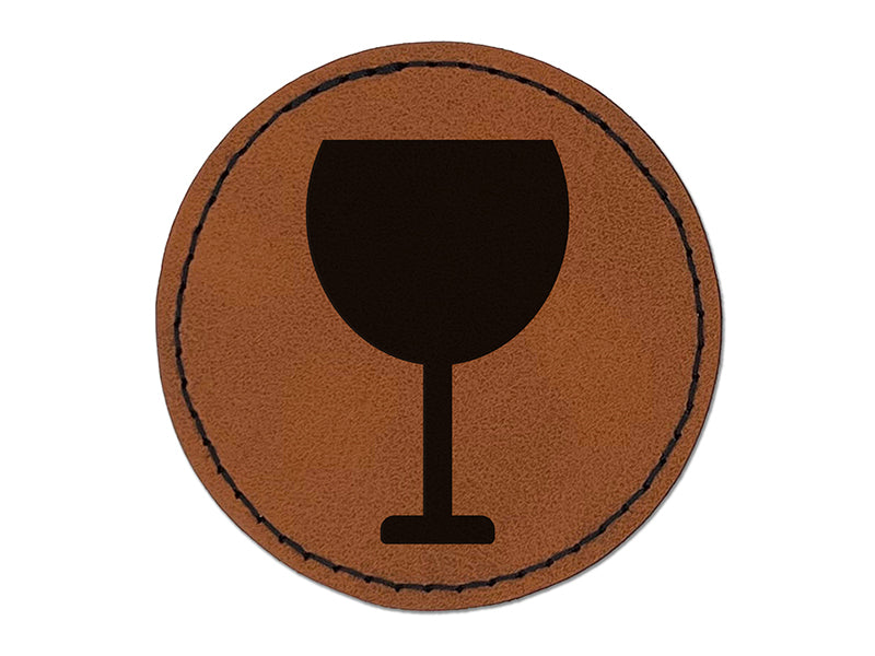Wine Glass Solid Round Iron-On Engraved Faux Leather Patch Applique - 2.5"