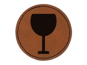 Wine Glass Solid Round Iron-On Engraved Faux Leather Patch Applique - 2.5"