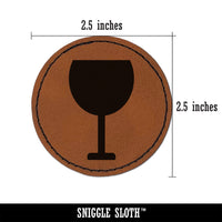 Wine Glass Solid Round Iron-On Engraved Faux Leather Patch Applique - 2.5"