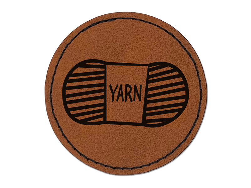 Yarn Knitting Crochet Skein Doodle Round Iron-On Engraved Faux Leather Patch Applique - 2.5"