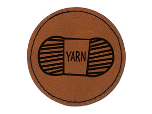 Yarn Knitting Crochet Skein Doodle Round Iron-On Engraved Faux Leather Patch Applique - 2.5"