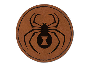 Black Widow Spider Round Iron-On Engraved Faux Leather Patch Applique - 2.5"