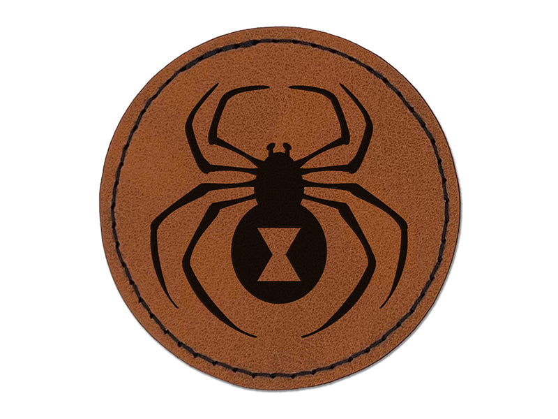 Black Widow Spider Round Iron-On Engraved Faux Leather Patch Applique - 2.5"