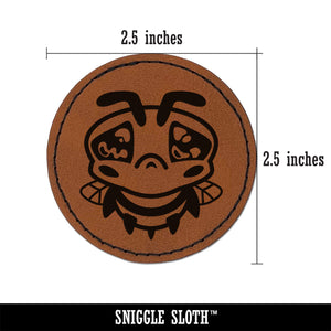 Cute Bee Sad Round Iron-On Engraved Faux Leather Patch Applique - 2.5"