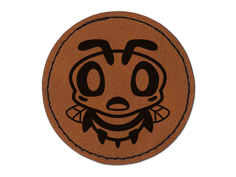 Cute Bee Shocked Round Iron-On Engraved Faux Leather Patch Applique - 2.5"