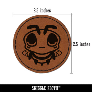 Cute Bee Sleepy Round Iron-On Engraved Faux Leather Patch Applique - 2.5"