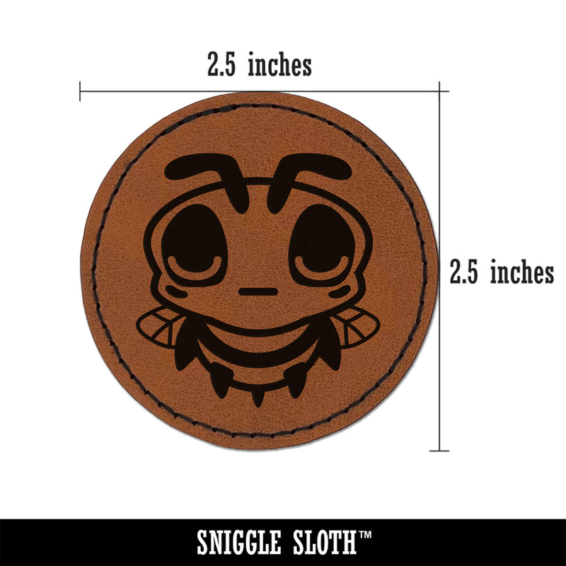 Cute Bee Sleepy Round Iron-On Engraved Faux Leather Patch Applique - 2.5"