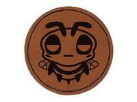 Cute Bee Unamused Round Iron-On Engraved Faux Leather Patch Applique - 2.5"