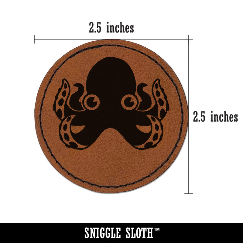 Cute Octopus Round Iron-On Engraved Faux Leather Patch Applique - 2.5"