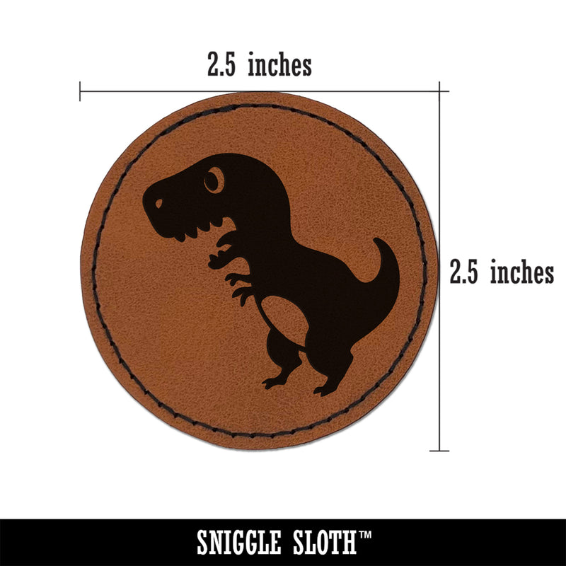 Cute Tyrannosaurus Rex Dinosaur Round Iron-On Engraved Faux Leather Patch Applique - 2.5"