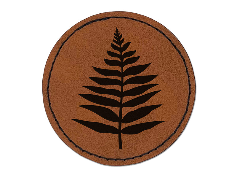 Fern Leaf Round Iron-On Engraved Faux Leather Patch Applique - 2.5"