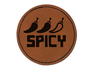 Flavor Spicy Round Iron-On Engraved Faux Leather Patch Applique - 2.5"