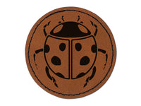 Ladybug Drawing Round Iron-On Engraved Faux Leather Patch Applique - 2.5"