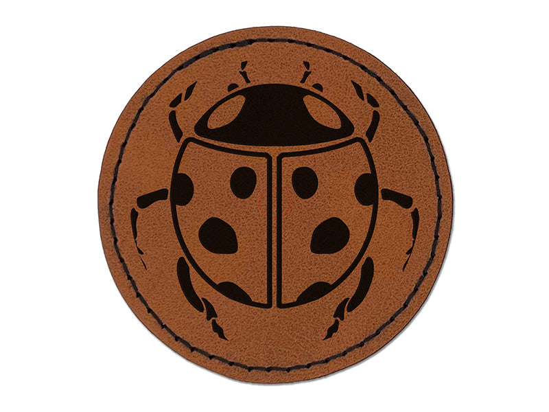 Ladybug Drawing Round Iron-On Engraved Faux Leather Patch Applique - 2.5"