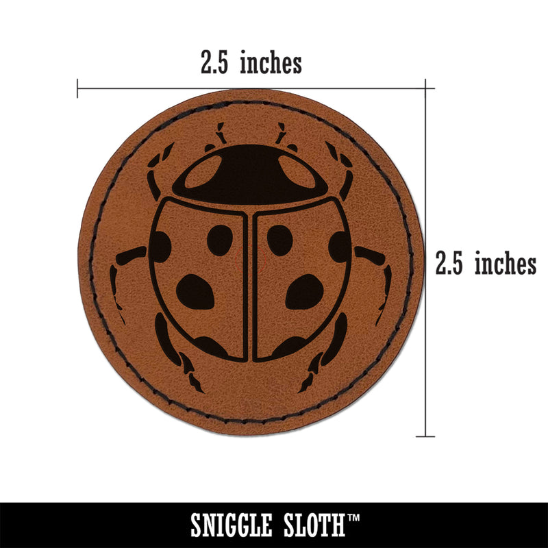 Ladybug Drawing Round Iron-On Engraved Faux Leather Patch Applique - 2.5"