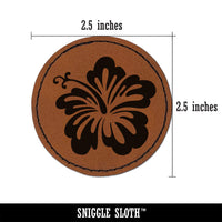 Pretty Hibiscus Flower Tropical Round Iron-On Engraved Faux Leather Patch Applique - 2.5"