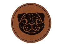 Pug Face Round Iron-On Engraved Faux Leather Patch Applique - 2.5"
