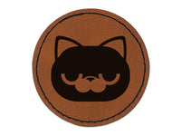 Round Cat Face Bored Round Iron-On Engraved Faux Leather Patch Applique - 2.5"