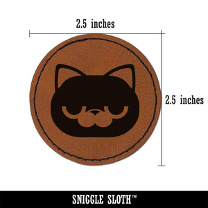 Round Cat Face Bored Round Iron-On Engraved Faux Leather Patch Applique - 2.5"