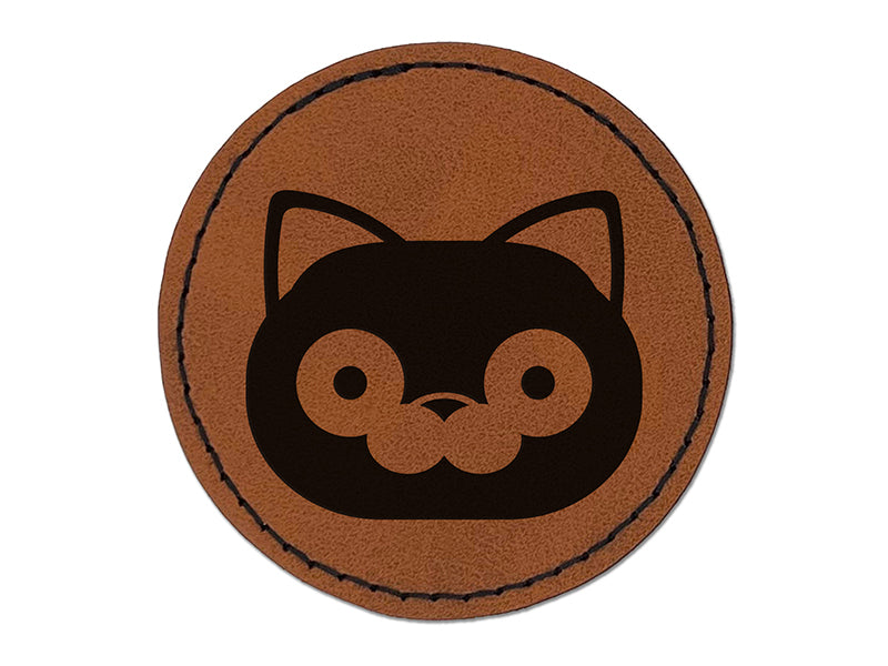 Round Cat Face Shocked Round Iron-On Engraved Faux Leather Patch Applique - 2.5"