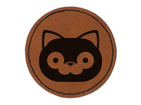 Round Cat Face Shocked Round Iron-On Engraved Faux Leather Patch Applique - 2.5"