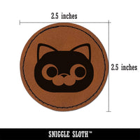 Round Cat Face Side Eye Round Iron-On Engraved Faux Leather Patch Applique - 2.5"