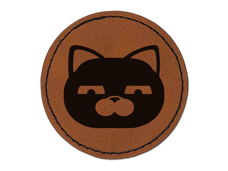Round Cat Face Skeptical Round Iron-On Engraved Faux Leather Patch Applique - 2.5"