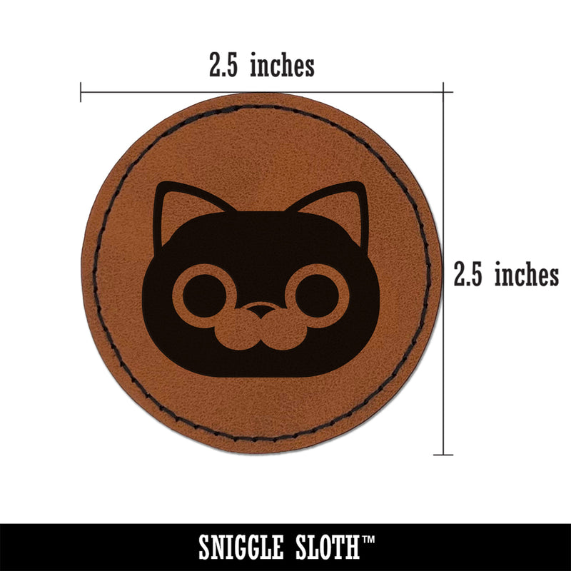 Round Cat Face Round Iron-On Engraved Faux Leather Patch Applique - 2.5"