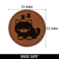 Round Cat Sleeping Round Iron-On Engraved Faux Leather Patch Applique - 2.5"