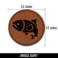 Salmon Fish Round Iron-On Engraved Faux Leather Patch Applique - 2.5"